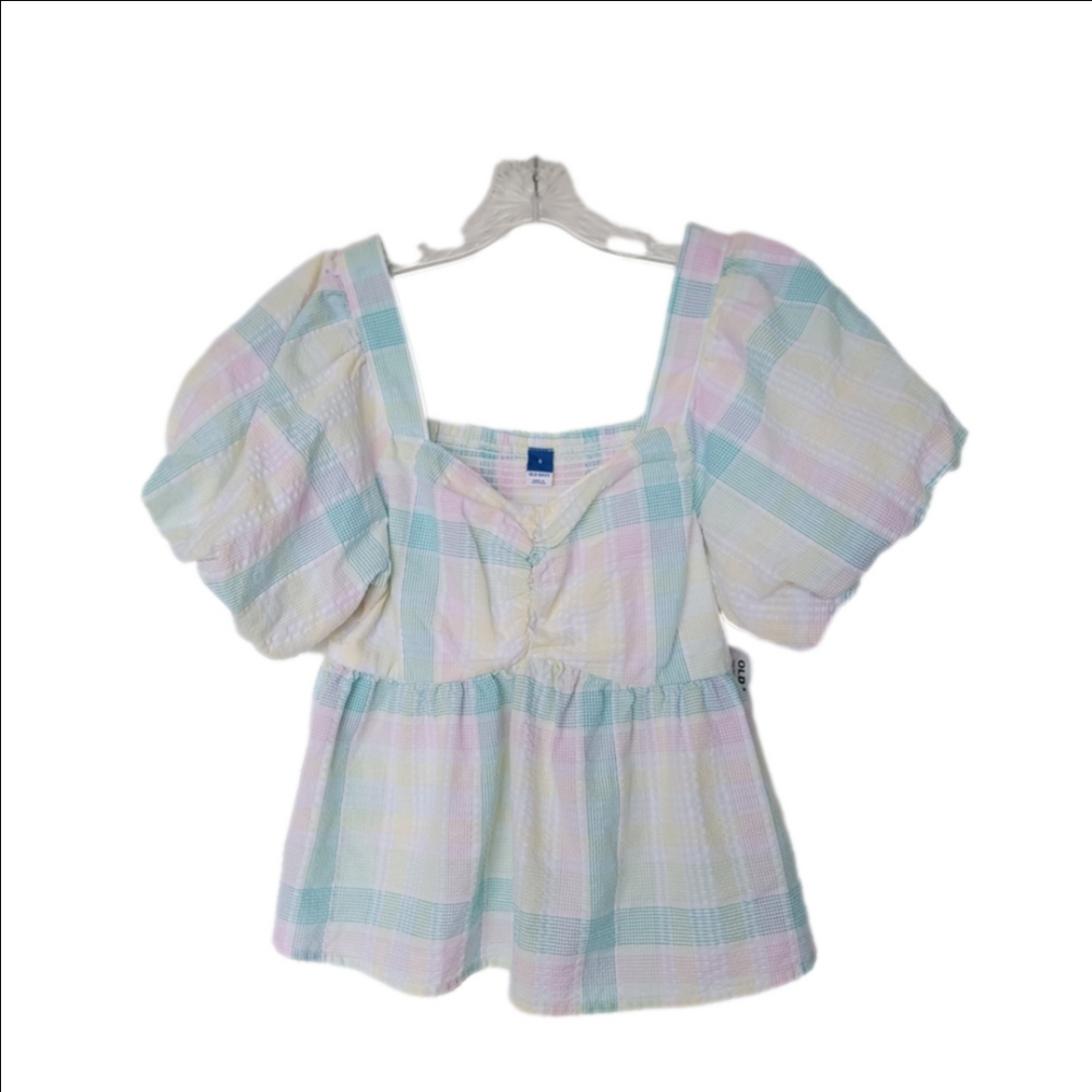 Pastel Plaid Puff Sleeve Top